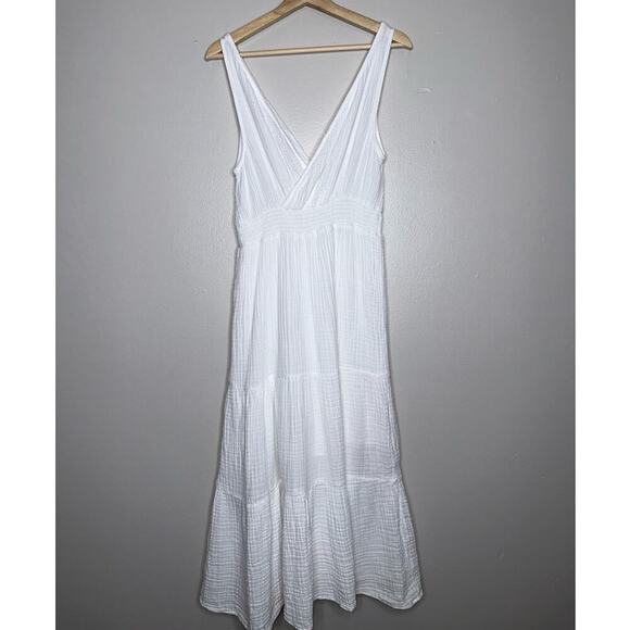 Beachlunchlounge Yuna Cotton Poplin Tank Top V-Neck Midi Dress White Size Small - Picture 9 of 9